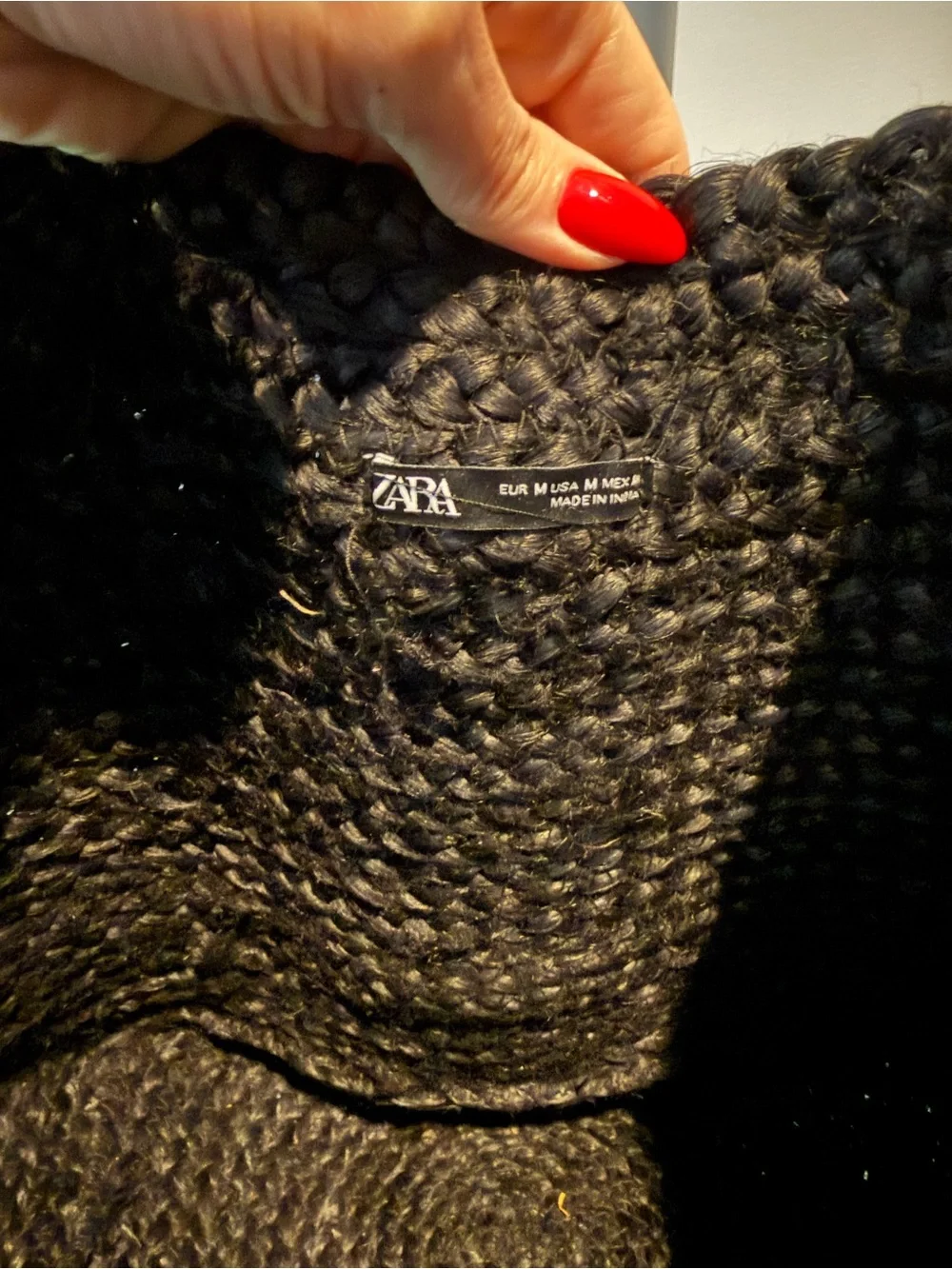 Zara Black Woven Tote with White Shell Trim